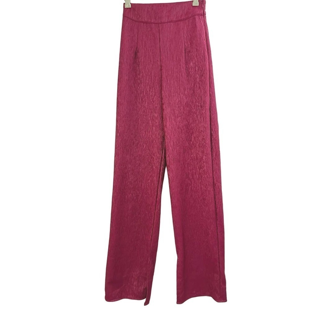NWT Nasty Gal Hot Pink Textured Jacquard Split Hem Trousers Pants - Sz 2 - Picture 2 of 5